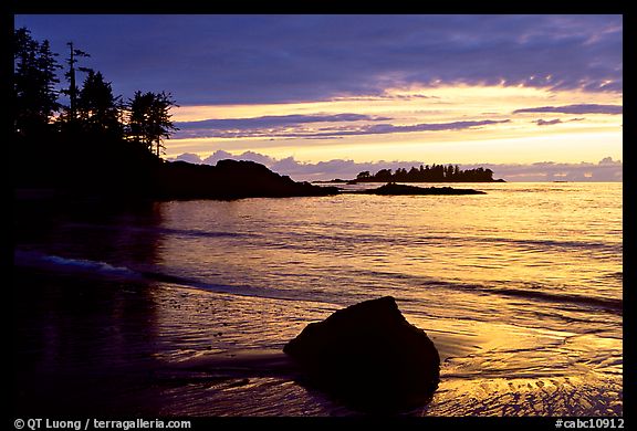 Rock and bay at sunset, Half-moon bay. Pacific Rim National Park, Vancouver Island, British Columbia, Canada