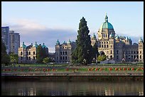 Legistlative buildings and welcome to Victoria flower decor, morning. Victoria, British Columbia, Canada ( color)