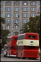 Double-deck tour busses. Victoria, British Columbia, Canada (color)