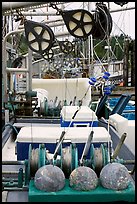 Fishing equipment on boat, Uclulet. Vancouver Island, British Columbia, Canada