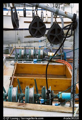 Fishing equipment on boat, Uclulet. Vancouver Island, British Columbia, Canada (color)