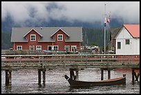 Pier and waterfront buildings, Tofino. Vancouver Island, British Columbia, Canada (color)