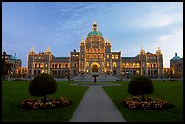 Parliament illuminated at night. Victoria, British Columbia, Canada