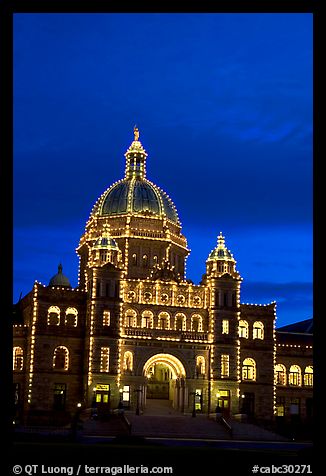 Parliament illuminated at night. Victoria, British Columbia, Canada