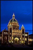 Parliament illuminated at night. Victoria, British Columbia, Canada