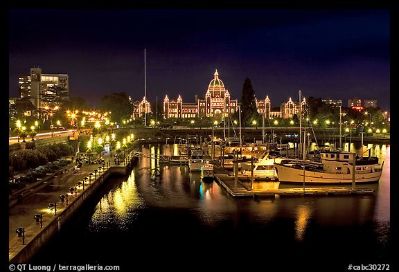 Inner harbor and parliament at night. Victoria, British Columbia, Canada (color)