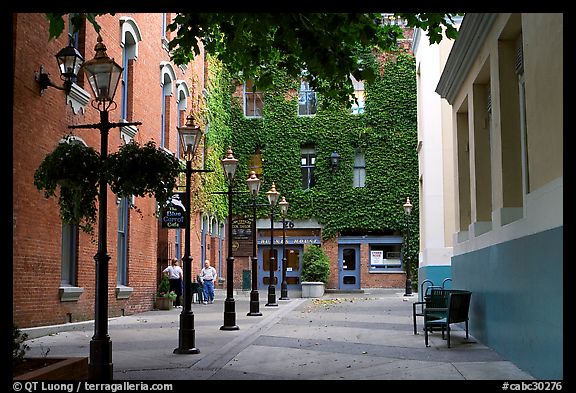 Alley with street lamps, Bastion Square. Victoria, British Columbia, Canada
