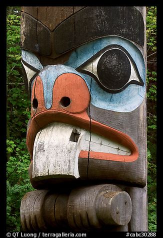 Totem pole detail, Thunderbird Park. Victoria, British Columbia, Canada (color)
