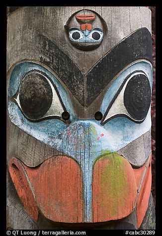 Totem pole detail, Thunderbird Park. Victoria, British Columbia, Canada