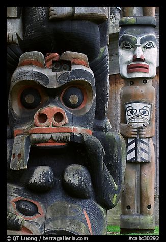 Totem poles in Thunderbird Park. Victoria, British Columbia, Canada (color)