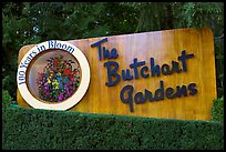 Entrance sign of Butchard Gardens. Butchart Gardens, Victoria, British Columbia, Canada