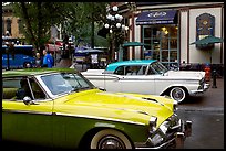 Classic cars in Water Street. Vancouver, British Columbia, Canada (color)