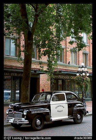 Old Police car in Water Street. Vancouver, British Columbia, Canada