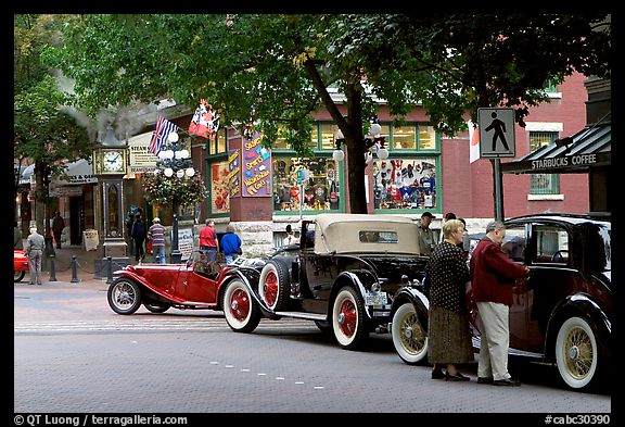 Classic cars in Water Street. Vancouver, British Columbia, Canada