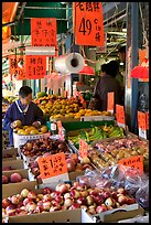 Fruit store in Chinatown. Some of the tropical fruit cannot be imported to the US. Vancouver, British Columbia, Canada