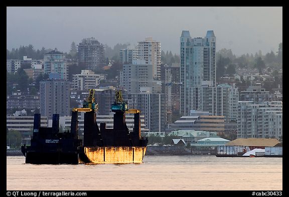 Cargo ship in harbor. Vancouver, British Columbia, Canada