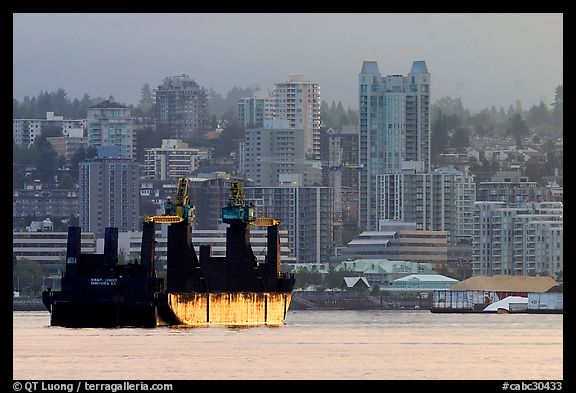 Cargo ship in harbor. Vancouver, British Columbia, Canada (color)