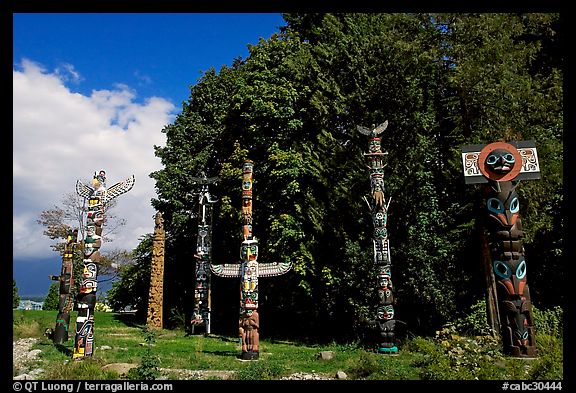 Totems, Stanley Park. Vancouver, British Columbia, Canada (color)