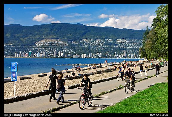 Bicyclists, and walkers,  Stanley Park. Vancouver, British Columbia, Canada (color)