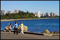 Family walking around Stanley Park. Vancouver, British Columbia, Canada (color)