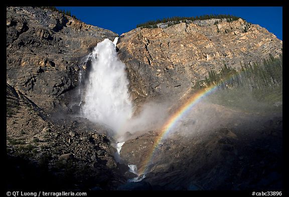 Takakkaw Falls and rainbow, late afternoon. Yoho National Park, Canadian Rockies, British Columbia, Canada