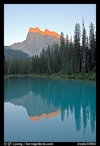 Mount Burgess reflected in Emerald Lake, sunset. Yoho National Park, Canadian Rockies, British Columbia, Canada (color)