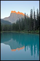 Mount Burgess reflected in Emerald Lake, sunset. Yoho National Park, Canadian Rockies, British Columbia, Canada (color)