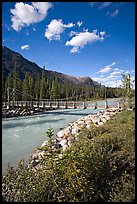 Suspension bridge crossing the Vermillion River. Kootenay National Park, Canadian Rockies, British Columbia, Canada (color)