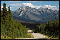 Kootenay Parkway highway and mountains, afternoon. Kootenay National Park, Canadian Rockies, British Columbia, Canada (color)