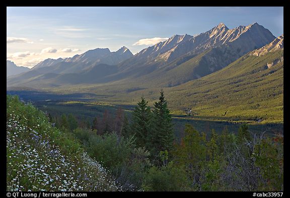 Kootenay Valley and Mitchell Range, from Kootenay Valley viewpoint, late afternoon. Kootenay National Park, Canadian Rockies, British Columbia, Canada (color)