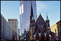 Church and modern buildings, Montreal. Quebec, Canada