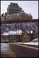 Chateau Frontenac on an overcast winter day, Quebec City. Quebec, Canada (color)