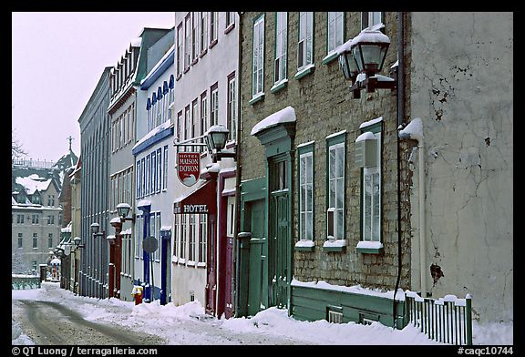 Street in winter with snow on the curb, Quebec City. Quebec, Canada