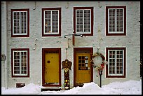 Facade in winter with snow on the curb,  Quebec City. Quebec, Canada ( color)