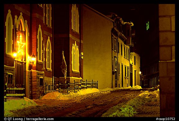 Street at night in winter, Quebec City. Quebec, Canada