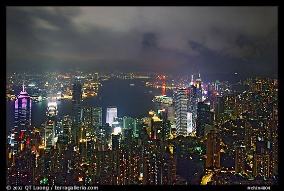 City lights from Victoria Peak by night. Hong-Kong, China (color)