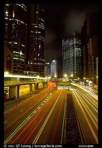 Expressway on Hong-Kong Island by night. Hong-Kong, China