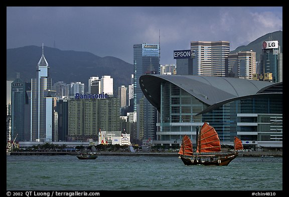 Old traditional junk in the harbor. Hong-Kong, China