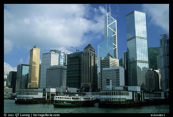 Star ferry leaves Hong-Kong island. Symmetrical shape alleviates need for turning around. Hong-Kong, China