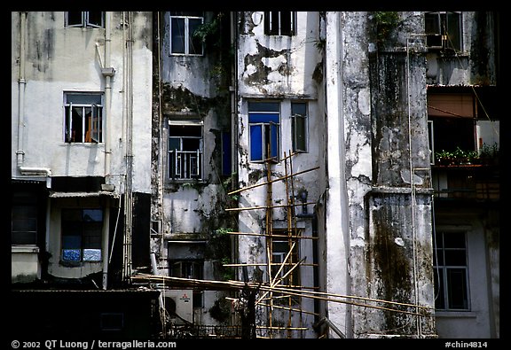 Facade of old buiding, Kowloon. Hong-Kong, China (color)