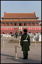 Gate of Heavenly Peace and guards, Tiananmen Square. Beijing, China