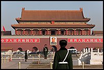 Tian'anmen Gate and guards, Tiananmen Square. Beijing, China