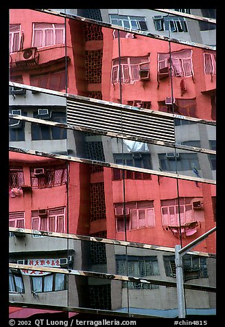 Reflection in glass building, Kowloon. Hong-Kong, China