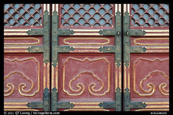 Door detail, imperial architecture, Forbidden City. Beijing, China