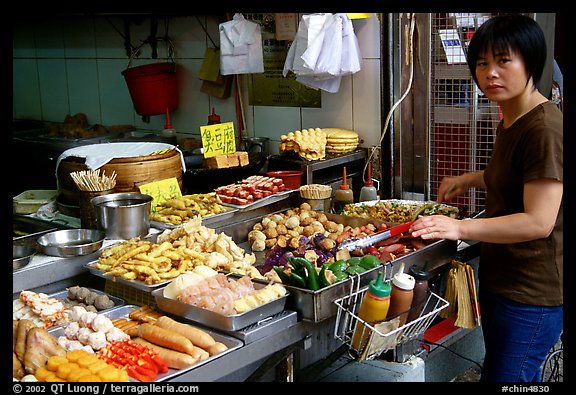 Food stall, Kowloon. Hong-Kong, China (color)