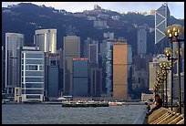 Skycrapers of Hong-Kong Island seen from the Promenade, early morning. Hong-Kong, China (color)