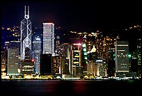 Hong-Kong skycrapers by harbor at night. Hong-Kong, China ( color)