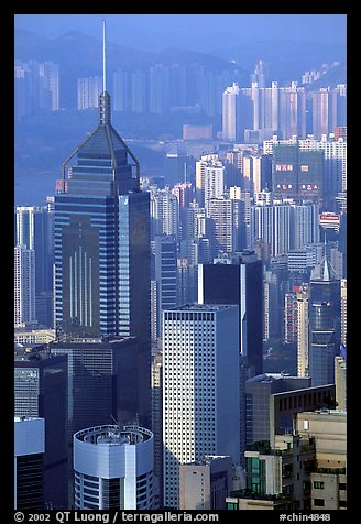 Tower buildings seen from Victoria Peak, late afternoon, Hong-Kong Island. Hong-Kong, China