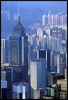 Tower buildings seen from Victoria Peak, late afternoon, Hong-Kong Island. Hong-Kong, China