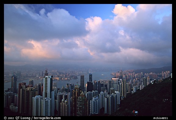 Hong-Kong skyline  from Victoria Peak, sunset. Hong-Kong, China (color)